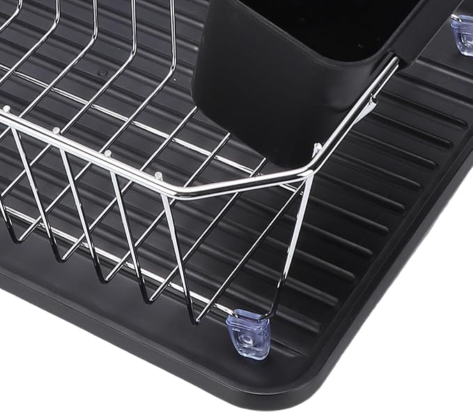 Asixxsix Dish Drying Rack, Anti Rust Coated Dish Drainer with Utensil Holder and Drainboard, Sink Organization and, 14" x 12" x 5" for Home and Apartment Decor (Silver)