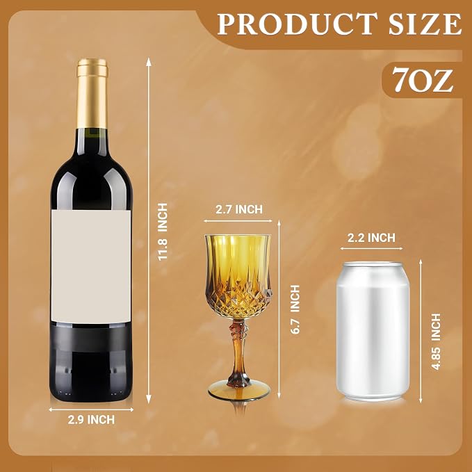 Plastic Wine Glasses, Plastic Goblets Vintage Style Cordial Unbreakable Drinking Glasses,Reusable Drinkware for Wedding Reception, Grand Event Party Supplies (12, Amber)