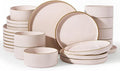 Famiware Star 24-Piece Stoneware Dinnerware Set for 8 – Pink, Ribbed Ceramic Plates and Bowls with Rim – Modern Rustic Dishes, Everyday & Formal – Chip & Scratch Resistant, Microwave & Dishwasher Safe