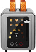 Touch screen Toasters 2 slice,Stainless Steel Digital Timer Toaster with Sound Function,6 Bread Types & 6 Shade Settings,Smart Extra Wide Slots Toaster with Bagel,Defrost Functions,Grey