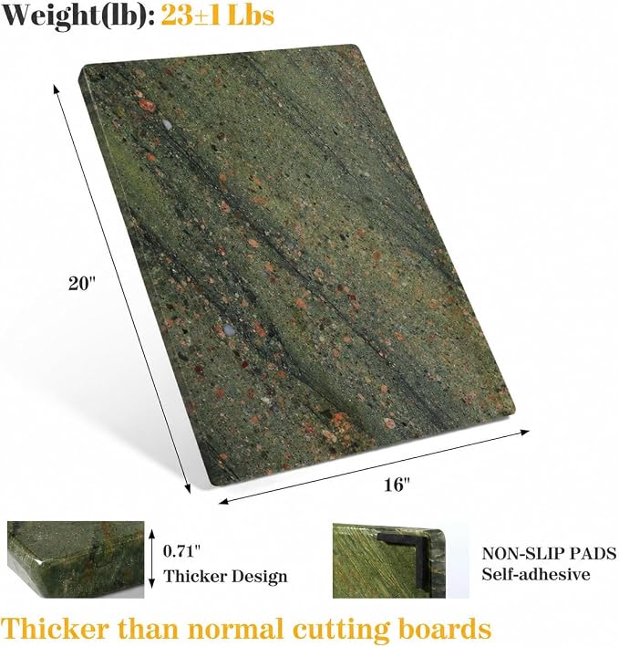 Koville Granite Cutting Board for Kitchen, 20x16 Inches Large Stone Slab Cheese Board, Rectangular Serving Board for Baking Charcuterie Pastry, Marble Cuttiing Board for Countertop(Green)