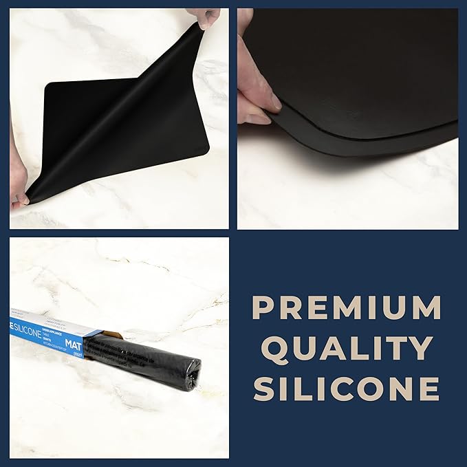 GASARÉ, Extra Large, Thick, Silicone Mat for Kitchen Counter, Heat Resistant Mat, Countertop Protector, Non-Slip, Easy to Clean, Cuttable, 16 x 12 Inches, Black