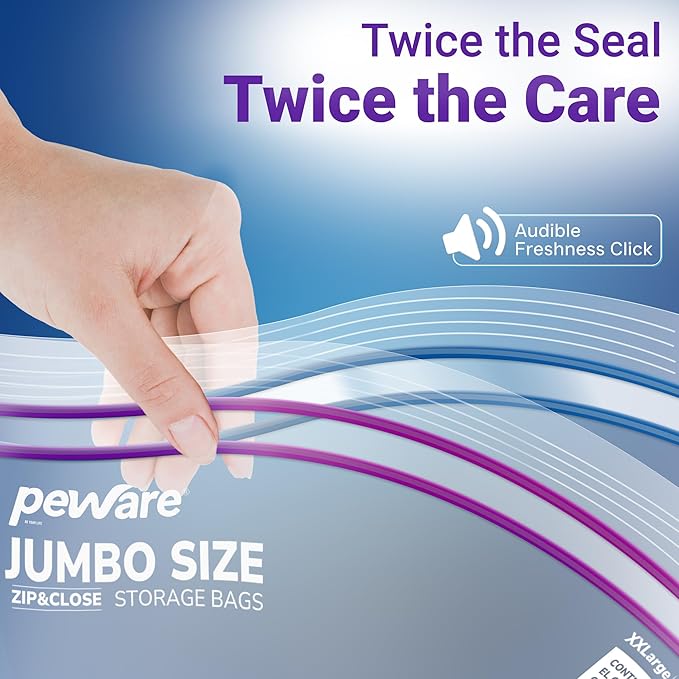 Large Storage Bags, 16"x20" Jumbo Plastic Bag, BPA Free, 3.5 Gallon XL Zipper Lock Baggies for Clothes Pillow Travel Moving - 100 Roomy Bags