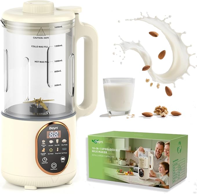 Beyn 10-in-1 60oz Nut Milk Maker Machine, Automatic Self-Cleaning Soy Almond Oat Milk with 48-BladesBlender, Large Capacity Plant-Based Milk Maker with Delay Start & Keep Warm
