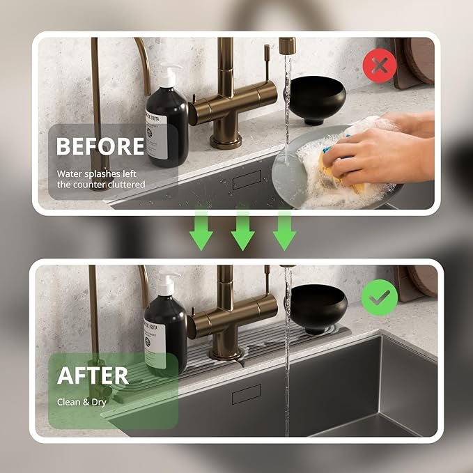 Quick Dry Sink Splash Guard - 15.8" Fast Drying Diatomaceous Earth Faucet Tray - Super Absorbent Sink Faucet Mat for Kitchen & Bathroom Countertops - Gray