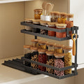 Magheo Pull Out Spice Rack Organizer for Cabinet, 1 Pack Metal Seasoning Organizer Slide Out Spice Storage Shelf No Assembly Vertical Spice Rack Pullout for Kitchen & Bahthroom No Drill(2 Tier,Black)