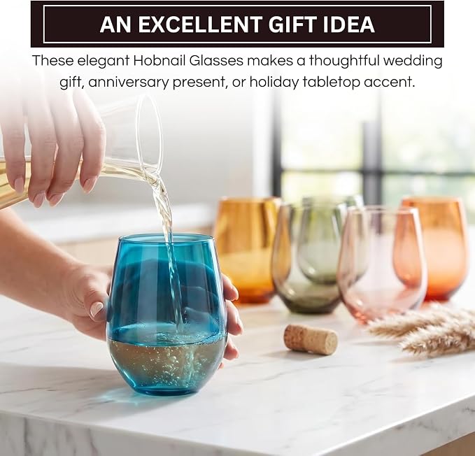 Khen European Style Shatterproof Tritan Stemless Wine Glasses, Acrylic Glass Drinkware, Unbreakable Colored, 6 - Set - BPA-free plastic, Reusable, Dishwasher Safe, All Purpose Glassware 15oz - (Muted)