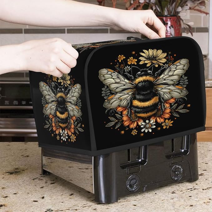 Animals Flowers Bee Toaster Cover 4 Slice Dust and Fingerprint Protection Toaster Bread Maker Covers Washable Kitchen Small Appliance Covers for Kitchen Accessories Decor Bakeware Women Gift
