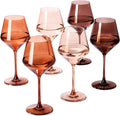 Venus Colored Wine Glasses Set of 6-17.5【Hand Blown】 Brown Wine Glasses with Tall Long Stems, Elegant Amber Melanin Colored Glassware - Unique Gifts for Wine Lovers-Wedding Gifts
