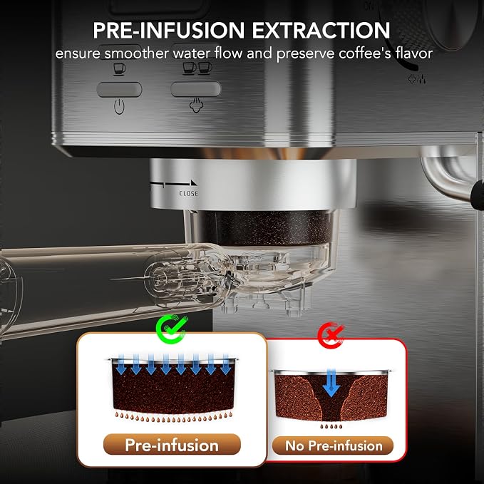 COWSAR Espresso Machine 20 Bar, Compact Espresso Maker with Milk Frother, Visual Pressure Gauge, Commercial Coffee Machine, 47oz Removable Tank/Capsule Funnel, for Cappuccino, Latte, Stainless Steel