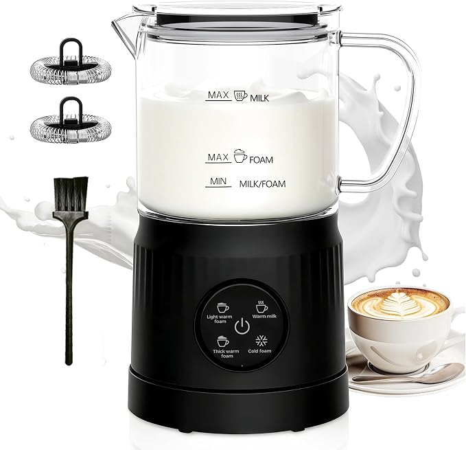 Casimhu 4-in-1 Milk Frother, Electric Milk Frother and Steamer with LED Touch Screen, Ceramic Lining Bottom, Milk Warmer 13.52oz for Lattes, Cappuccinos, and Macchiatos at Home (Black)