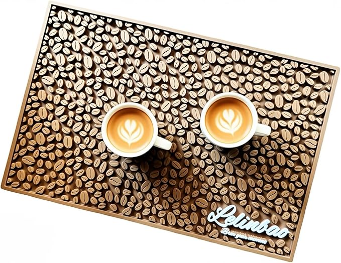 Bar Mats for Countertops, Heavy Duty Rubber Mat, 3D Coffee Bean Coffee Bar Mat, Dish Drying Mat for Kitchen, Restaurant, Coffee Bar Essentials, Non-Slip Drip Tray Mat(Coffee,18"x12")