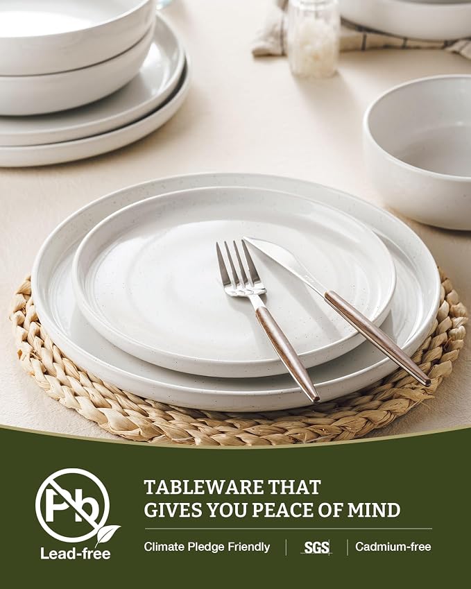 Famiware Milkyway Stoneware Dinnerware Sets with Mugs, Service for 6 (24 Pieces), Plates and Bowls Sets -Scratch Resistant, Microwave and Dishwasher Safe Dishes Set, White