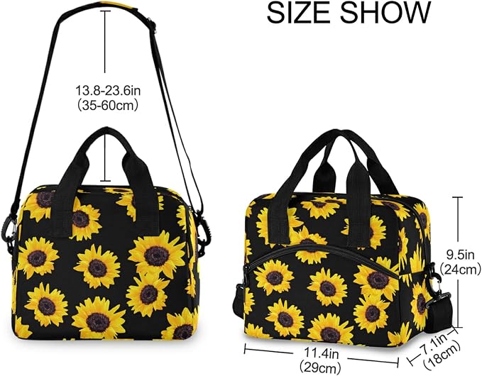Sunflowers Insulated Lunch Bag Reusable Lunch Tote Bag Cooler Bag for Women Men Adult Lunch Box with Adjustable Shoulder Strap Leakproof Lunch Bag for Work School Picnic Camping