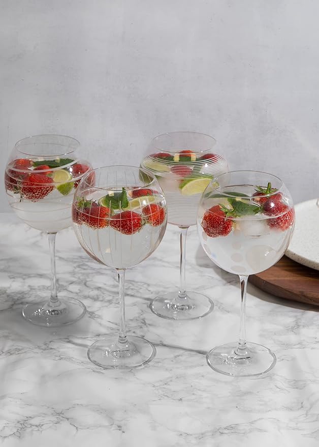 MIKASA 5159316 Cheers Set of 4 Crystal Balloon Gin Glasses, Silver