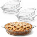 Uiifan 4 Pcs 9 Inches Mini Glass Pie Pan for Baking Clear Pie Plate with Handles Round Glass Dish for Baking and Serving, Snacks, Salads, Desserts