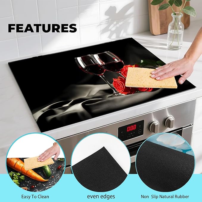Stove Top Cover 28.3x 20.5 inches Elegant wine glass Stove Top Covers Pad Glass Flat Top Stove Mat for Kitchen Fit Under Coffee Maker Pot Water Absorbent Mat Diatomite(wine glass)