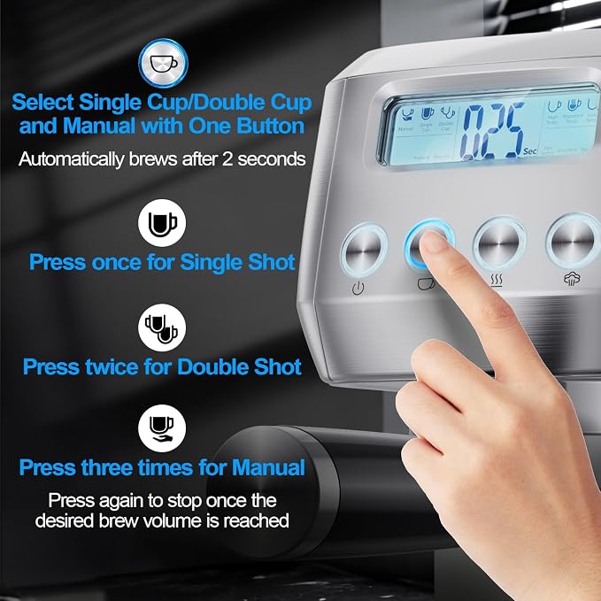 Horavie Ultra Espresso Machine with LCD Display, Espresso Maker with Powerful Milk Frother, Customizable Brewing Temperature, Professional Cappuccino & Latte Machine, Gift for Men & Women