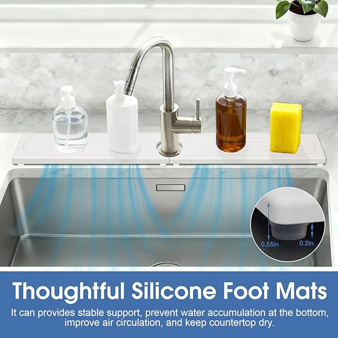 Stone Faucet Mat for Kitchen Sink, Water Absorbing Stone Faucet Splash Guard for Bathroom Counter 15.8" x 4", Kitchen Sink Splash Guard Behind Faucet, Ultra Fast Absorbing Mat Diatomaceous Earth