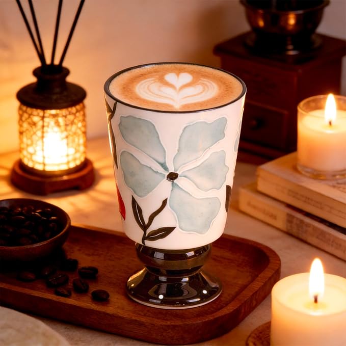 KAMMAK Ceramic Mug - Hand-Painted Coffee and Tea Mug - 400ML Vintage Breakfast Cups - Cute Mugs for Women - Ideal for Birthday - Afternoon Tea & Housewarming Gifts, GX018