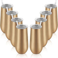 Lifecapido 8 Pack Insulated Champagne Tumblers, 12oz Champagne Flute Tumbler, Stainless Steel Stemless Champagne Glass, Unbreakable Cocktail Cups with Lid for Birthday Party Wedding Christmas (Gold)