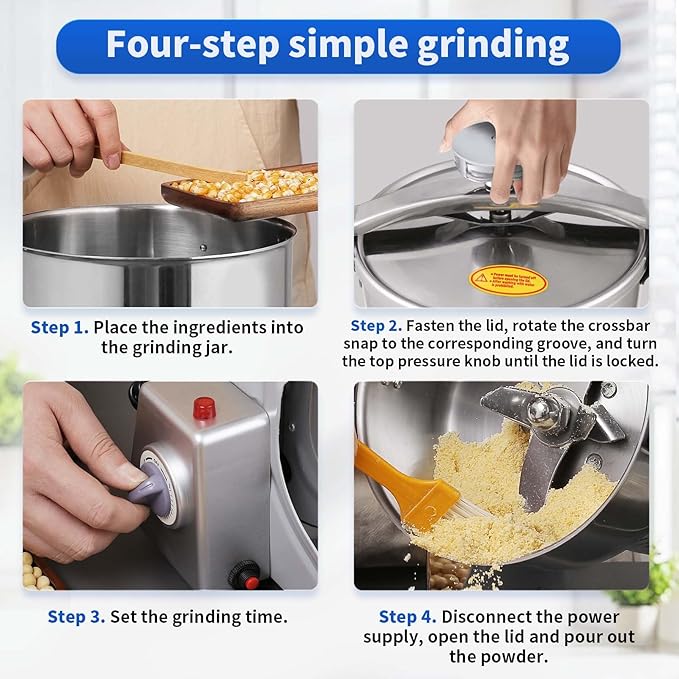Electric Grain Mill 2600W Superfine Powder Grinder Dry Grinder Machine 36000r/min High-speed Grain Mill 270° swingable Dry Material Grinding Machine Stainless Steel Pulverizer 1000g