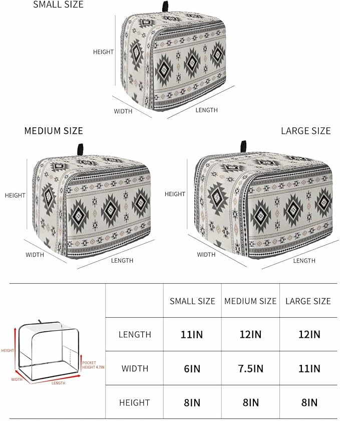 Gray Beige Boho Toaster Cover 2 Slice, Ethnic Tribe Vintage Dustproof Bakeware Oven Protector with Top Hook, Southwestern Waterproof Small Kitchen Appliance Toasters Dust Cover, 11"x6"x8"
