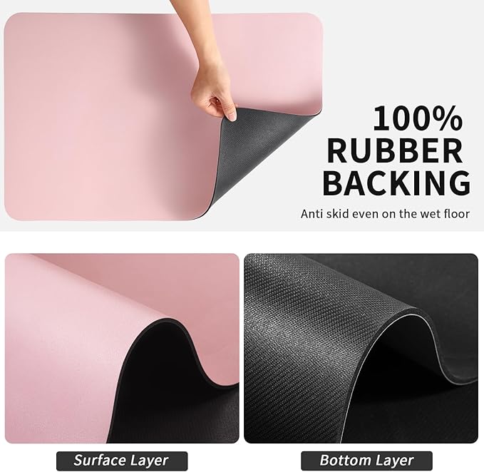 HotLive Dish Drying Mat for Kitchen Counter, Heat Resistant Drainer Mats with Non-slip Rubber Backed, Hide Stain Kitchen Super Absorbent Draining Mat, Easy to Clean Dish Rack Pad, Pink 18"x24"
