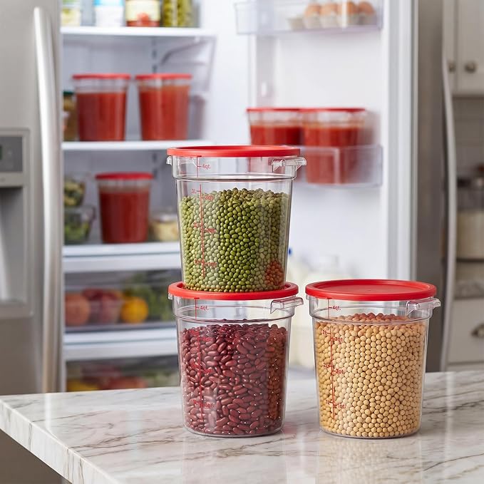 Geetery 4 Pack 4 Quart Round Food Storage Containers with Lids Measurement Markings BPA Free Airtight Kitchen Containers for Pantry Fridge Meal Prep (Red,4 Qt,Round)