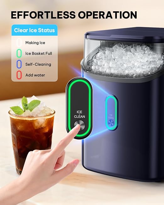 Silonn Nugget Ice Maker Countertop, Pebble Ice Makers with Crushed Soft Chewable Ice, 33lbs Per Day with Scoop, Pellet Portable Ice Machines with Auto-Cleaning for Home, Kitchen, Office