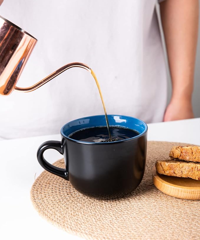 AmorArc 24 oz Soup Mugs with Handles, Jumbo Ceramic Bowls Mugs Set with handles for Coffee Cereal Cappuccino Snacks, Microwave&Dishwasher safe Soup Cups for Meal-Blue