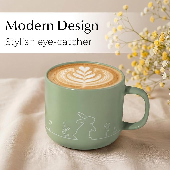 MIAMIO – Spring Cup Set / 4 × 15 oz ceramic coffee cups in pastel colors/large coffee and tea cups in a modern design – gift for women/men for Easter and spring – Prim Collection (Pastel)