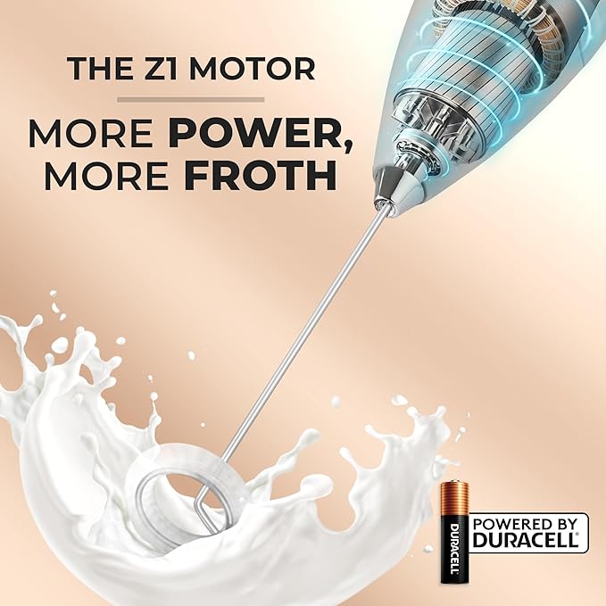 Zulay Kitchen Powerful Milk Frother Wand With 4 AA Duracell Batteries - Ultra Fast Handheld Drink Mixer - Electric Whisk Foam Maker for Coffee, Lattes, Cappuccino, Matcha & Creamer - Quartz