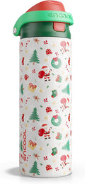Christmas Insulated Water Bottle with Straw - Leak Proof Stainless Steel Water Bottle for School, Travel, Keeps Cold All Day, One-Touch Flip Lid, Holiday Gifts For Women Men, 24 oz, Santa Parade