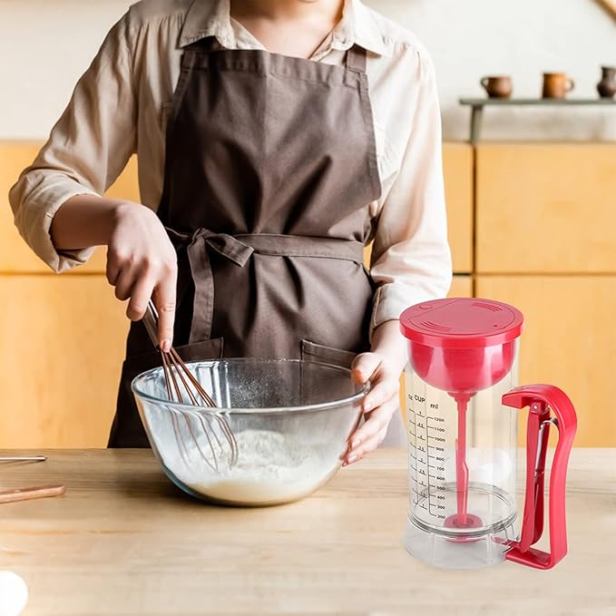 Batter Dispenser, 1200mL Cordless Electric Pancake Cupcake Batter Mixer Bakeware Maker Machine Battery Powered Measuring Baking Tool for Muffins Crepes Cake