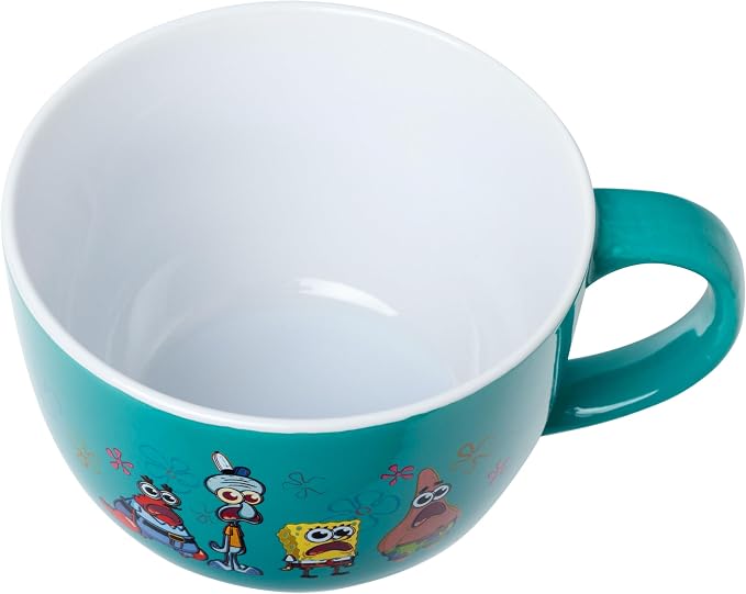Silver Buffalo SpongeBob SquarePants Patrick Ceramic Soup Mug, 24oz | Squidward and Mr. Krabs artwork, Shocked meme group design, Large capacity ceramic mug, Ideal for soups & noodles