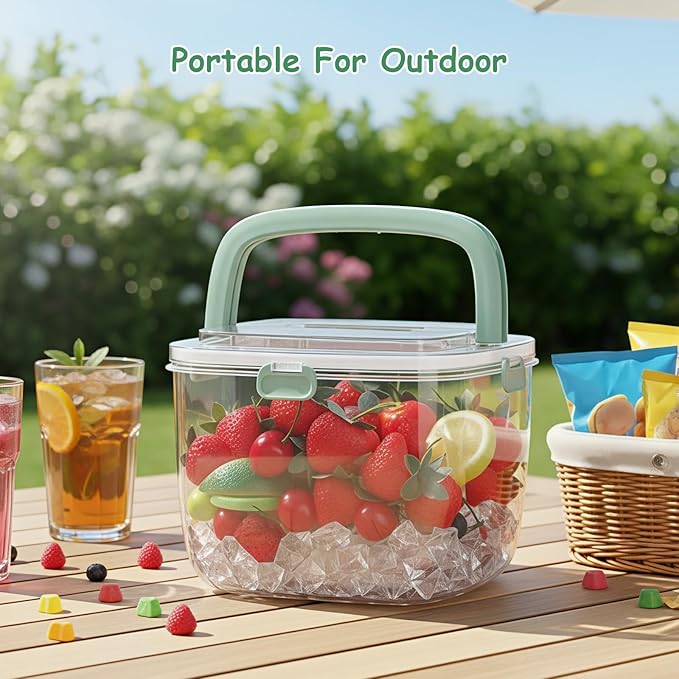 5L Ice Cube Storage Bin with Sealed Lid Ice Cube Bucket Portable Ices Bucket Container for Freezer Clear for Bar Hotel Refrigerator Containers Whiskey Wine Beers Party Outdoor 8.5*6.6*7.4in