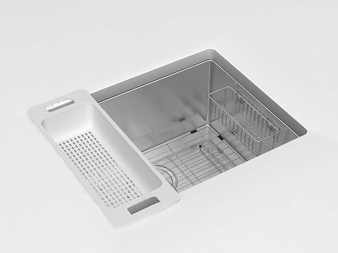 Zuhnë Reeva Sink Colander Strainer Set of 2, Food Grade Wheat Fiber Composite, BPA and Formaldehyde Free, Stackable Soak Rinse Bins, Non Slip Texture, Light Grey, Fits 15 to 17 in Sink Bowls