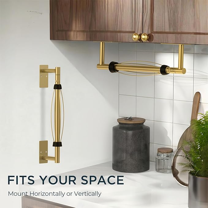 FORIOUS Paper Towel Holder Under Cabinet, Single Hand Operable with Adjustable Damping for Easy Tear, Adhesive or Drill Wall Mount, 304 Commercial Paper Towel Holder for Kitchen Bathroom, Brushed Gold