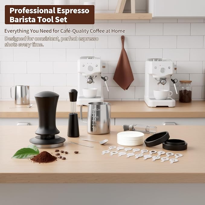 26 PCS Espresso Accessories Kit, Espresso Tamper Kit Coffee Tamper Set, 51mm Espresso Tamper with Spring Loaded Calibrated, 51mm Espresso Filter Paper and Dosing Funnel, WDT Tool