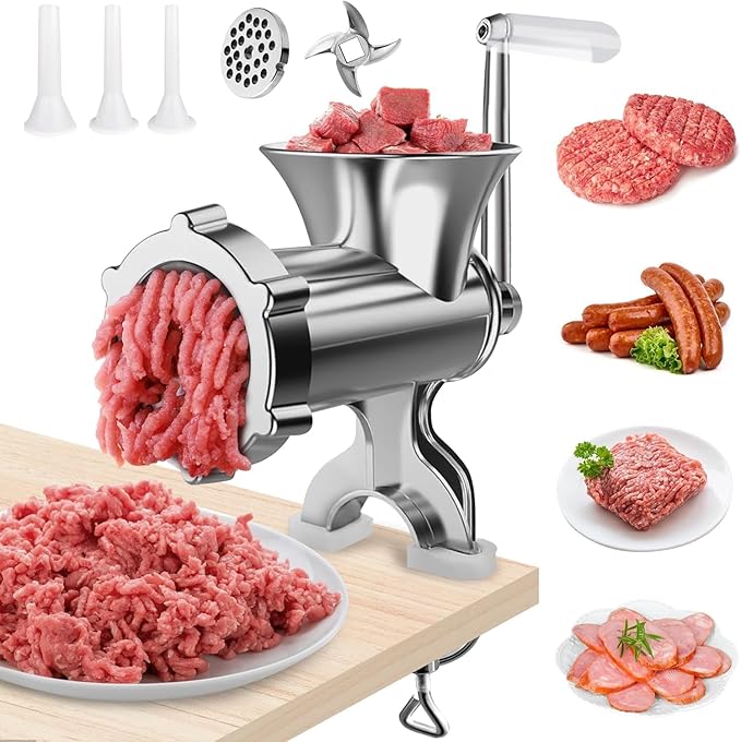 Meat Grinder Manual Mincer - Manual Meat Grinder Sausage Maker Table Mount Pork Mincer Sausage Stuffer Funnel Make Homemade Burger Patties Hand Operated Kitchen Tool-d1