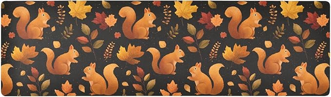 Black Orange Squirrel Leaves Falling Trivet Table Runner Heat Resistant 230F for Hot Dishes Pots Plates Kitchen Dining Table Protector Decorative 39.37 X 11.8 Inch