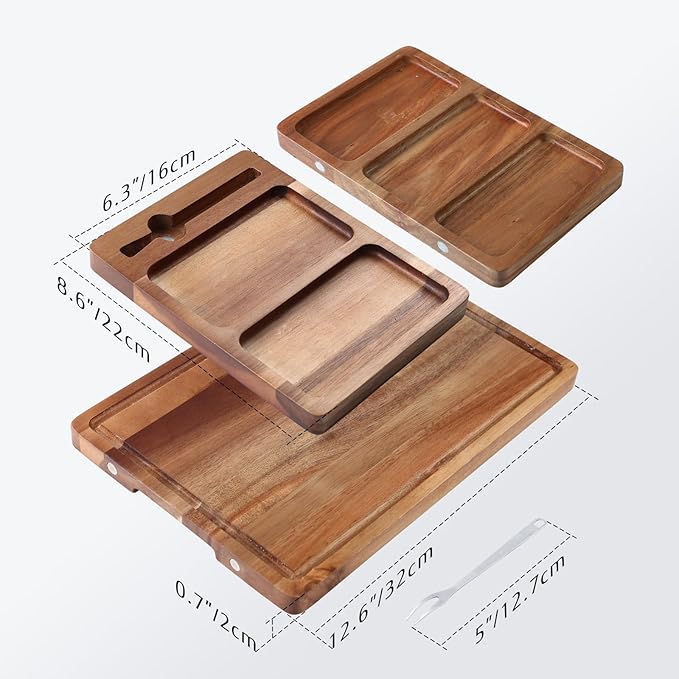 hecef Extra Large Charcuterie Board Set, 3-in-1 Magnetic Acacia Wood Cheese Platter with Storage Bag, Outdoor Picnic Serving Tray for Housewarming, Wedding, Anniversary, Birthday, Feast
