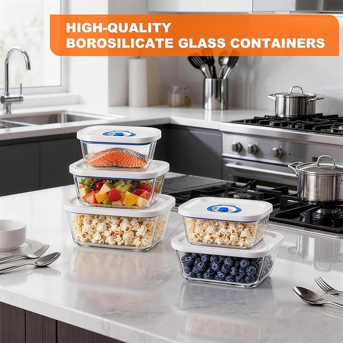 PARAPOINT Vacuum Seal Borosilicate Glass Containers for Food Storage, 3 Sizes (S M L) Compatible with Desktop and Handheld Vacuum Sealer Machines, Airtight Lid Set