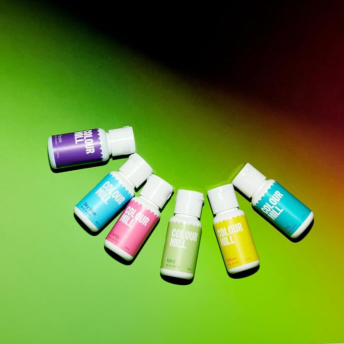Colour Mill Oil Blend Food Coloring, Pool-Party Pack - 20 Milliliters Each of 6 Colors: Candy, Mint, Purple, Sky Blue, Teal and Yellow