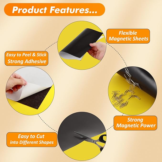 Adhesive Magnetic Sheets 8.5 x 11 Inch, 16 Packs Magnetic Sheets with Adhesive Backing - 0.5mm Thickness Flexible Magnet Sheets for Dies Storage, Craft Projects, Photos, School, Office