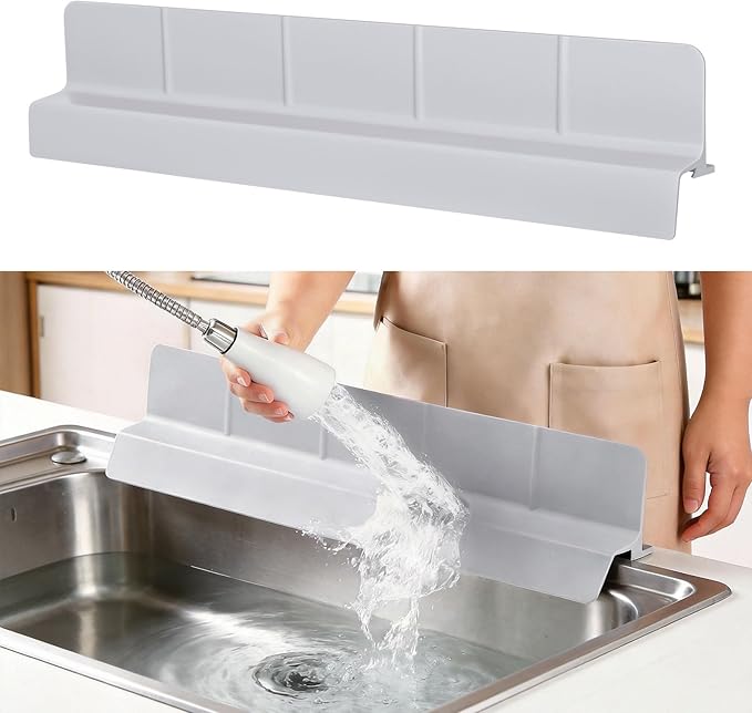 Sink Splash Guard with Suction Cups, 23", Silicone Water Guard for Kitchen & Bathroom, Faucet & Countertop Protector, Easy Install, Dishwasher Safe