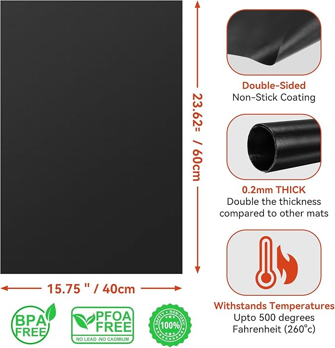 2 Pack Reusable Large Thick Heavy Duty Teflon Oven Mat + Non Stick Pastry Mat for Rolling Dough