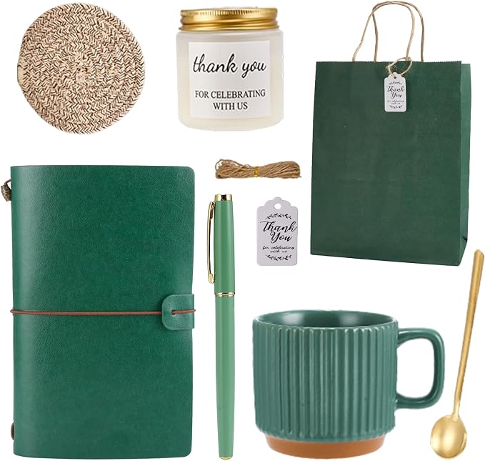 Baby Shower Prizes for Game Winners Baby Shower Games Prizes Ceramic Mugs with Metal Spoons Woven Coasters Notebooks Scented Candles Gift Bags Wedding Bridal Shower Favors for Guests (1, Green)