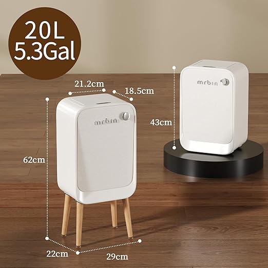 MRBIN Motion Sensor Bathroom Trash Can with Leg, Odor Control 5.5 Gal Tall Automatic Waste Basket for Bedroom, Ozone Purification Neutralizing, Touchless Butterfly Lid, Cream White